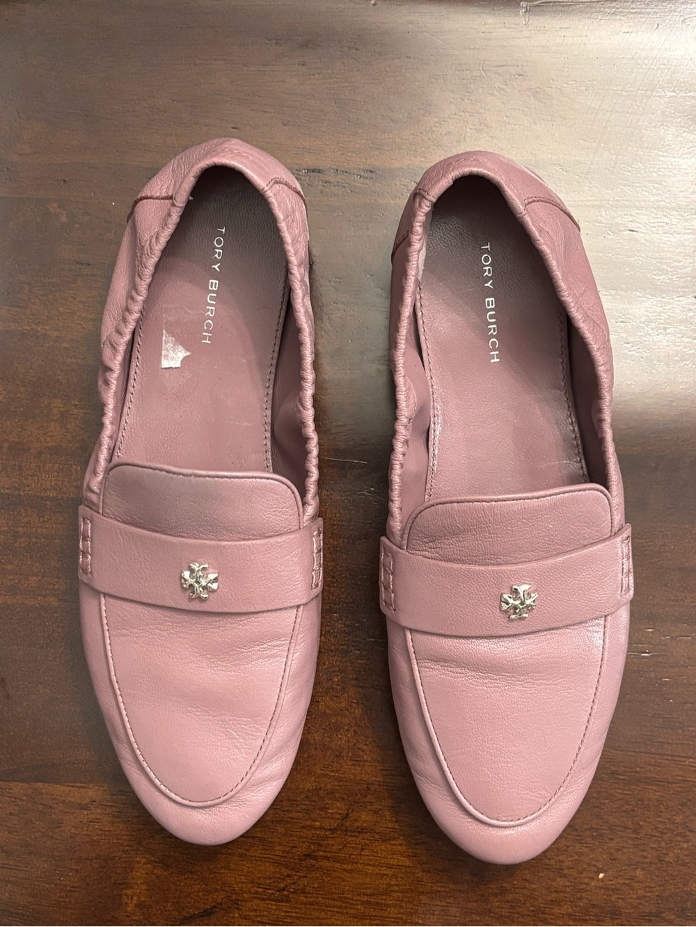 Tory Burch Dusty Rose Leather Loafers with Logo Accent
